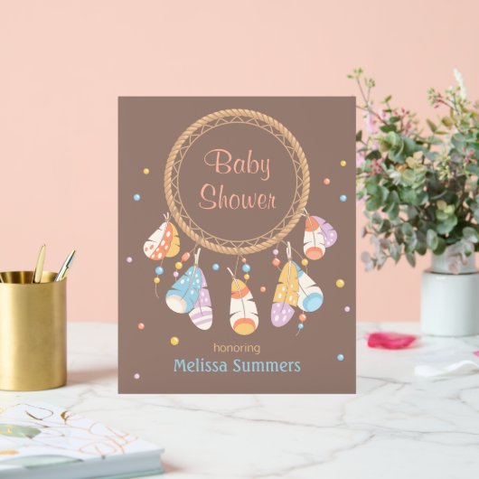 トライバルドリームキャッチャーBohoベビーシャワーブラウン アクリルサイン (ウェディング)