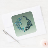 トライバルドルフィンとサメの刺青 スクエアシール (封筒)