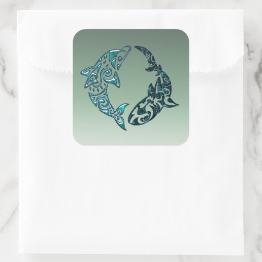 トライバルドルフィンとサメの刺青 スクエアシール (バッグ)