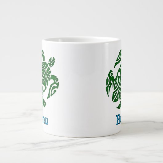 トライバルハワイアングリーンシーカメ ジャンボコーヒーマグカップ (正面)