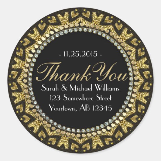 トライバルハートデコ金ゴールドブラックありがとうシール ラウンドシール (正面)