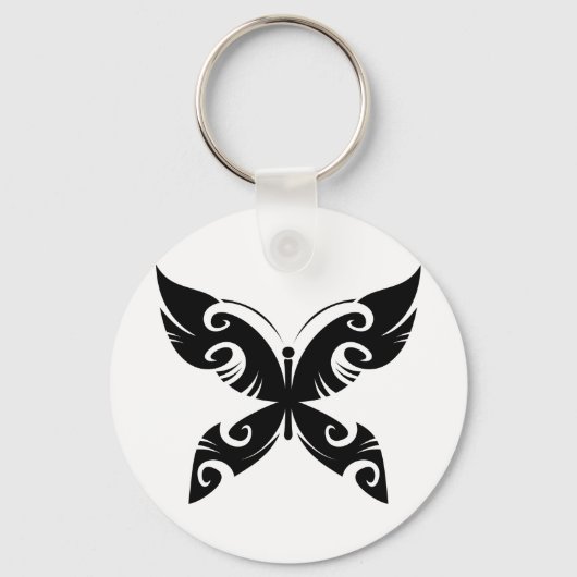 トライバルバタフライタトゥーブラックイはっきりしたンクスタイル キーホルダー (正面)