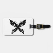 トライバルバタフライタトゥーブラックイはっきりしたンクスタイル ラゲッジタグ (正面横)