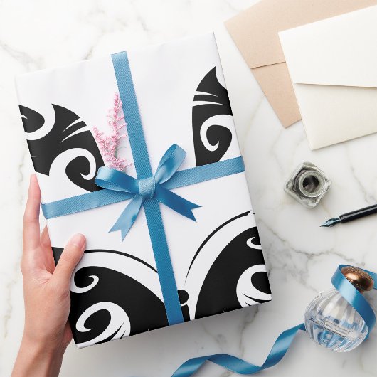 トライバルバタフライタトゥーブラックイはっきりしたンクスタイル ラッピングペーパー
