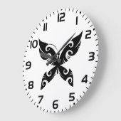 トライバルバタフライタトゥーブラックイはっきりしたンクスタイル ラージ壁時計 (傾斜)