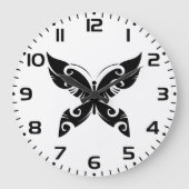 トライバルバタフライタトゥーブラックイはっきりしたンクスタイル ラージ壁時計 (正面)