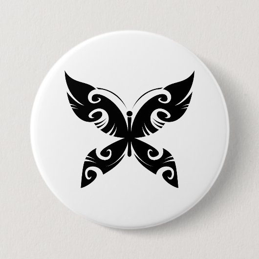 トライバルバタフライタトゥーブラックイはっきりしたンクスタイル 缶バッジ (正面)