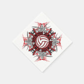 トライバルバレーボールマンダラレッド&ブラックスポーツ スタンダードカクテルナプキン (角)