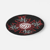 トライバルバレーボールマンダラレッド&ブラックスポーツ ペーパープレート (アングル)