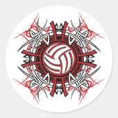 トライバルバレーボールマンダラレッド&ブラックスポーツ ラウンドシール (正面)