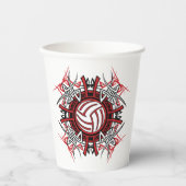 トライバルバレーボールマンダラレッド&ブラックスポーツ 紙コップ (正面)