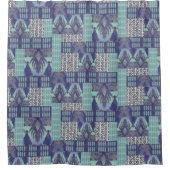 トライバルパターンインスパイアイカットストライプアクアネイビーブルー シャワーカーテン (正面)