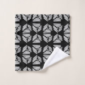 トライバルピラミッドブラックとホワイト交互タイル バスタオルセット (ウォッシュタオル)