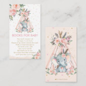 トライバルピンクフローラゾウベビー用シャワーブック エンクロージャーカード (正面/裏面)