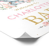 トライバルピンクフローラゾウ赤ちゃんシャワーへようこそ ポスター (角)