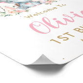 トライバルピンクフローラゾウ1歳の誕生日へようこそ ポスター (角)