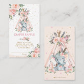 トライバルピンクフローラ象ベビーおむつラッフルエン エンクロージャーカード (正面/裏面)