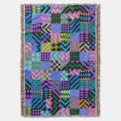 トライバルフォークアートブルー スローブランケット (正面縦)