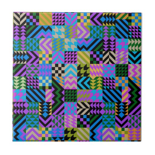 トライバルフォークアートブルー タイル (正面)