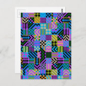 トライバルフォークアートブルー ポストカード (正面/裏面)