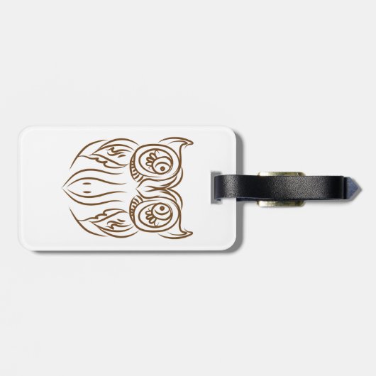 トライバルフクロウラインアートモダンブラウン抽象芸術 ラゲッジタグ (裏面横)