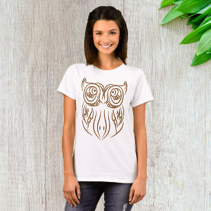 トライバルフクロウラインアートモダンブラウン抽象芸術 Tシャツ