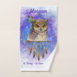 トライバルフクロウ – 強く、勇敢で、優しいスポーツをする ハンドタオル