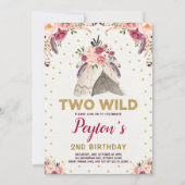 トライバルフローラテペ2ワイルド誕生日シック金ゴールド 招待状 (正面)