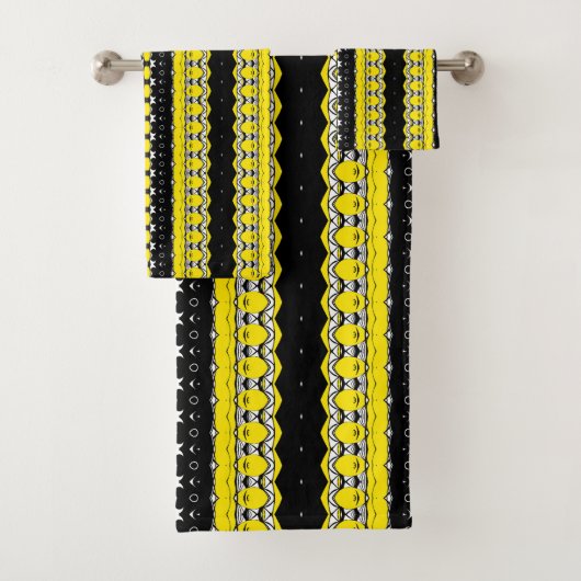 トライバルブラウンとブラックパターン バスタオルセット (インサイチュ)