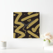 トライバルブラックと金ゴールド スクエア壁時計 (ホーム)