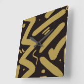 トライバルブラックと金ゴールド スクエア壁時計 (傾斜)