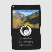 トライバルブラックウルフシルエットローレルモノグラム写真 ゴルフタオル (正面)