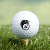 トライバルブラックウルフヘッドシルエットローレルモノグラム ゴルフボール (インサイチュ 木)