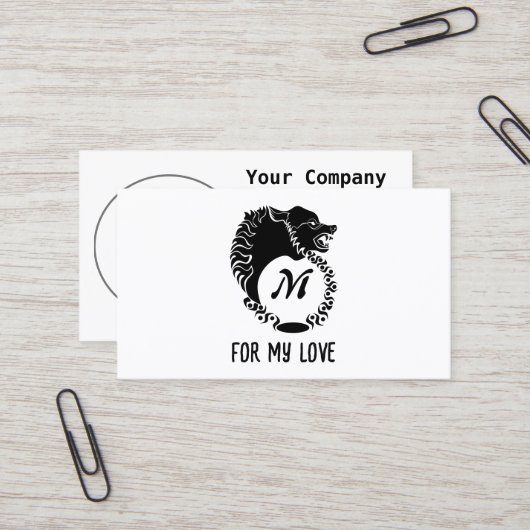 トライバルブラックウルフヘッドシルエットローレルモノグラム 名刺 (正面/裏面インサイチュ)