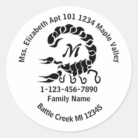 トライバルブラックスコーピオンファミリーホームアドレス ラウンドシール (正面)