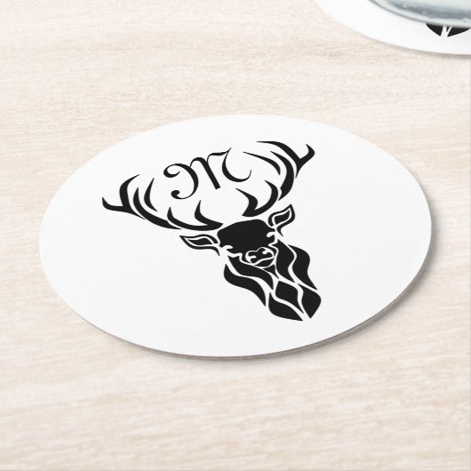 トライバルブラックスタグシルエットモノグラム ラウンドペーパーコースター (アングル)