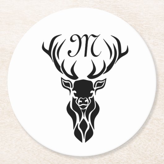 トライバルブラックスタグシルエットモノグラム ラウンドペーパーコースター (正面)