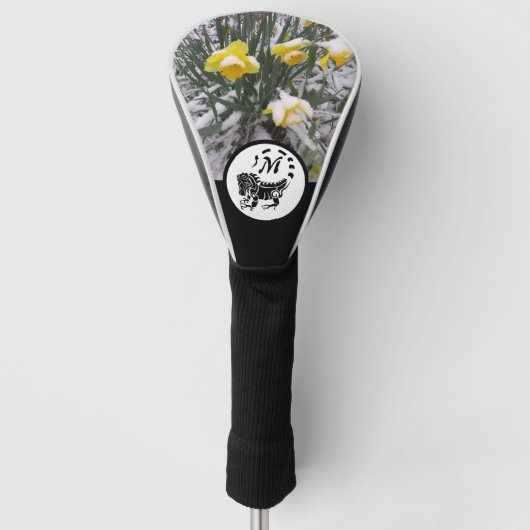 トライバルブラックIguanaシルエットモノグラムw写真 ゴルフヘッドカバー (正面)