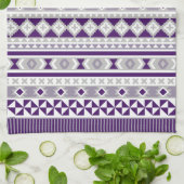 トライバルブランケット模様パープルグレー キッチンタオル (折り畳み)