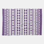 トライバルブランケット模様パープルグレー キッチンタオル (横)