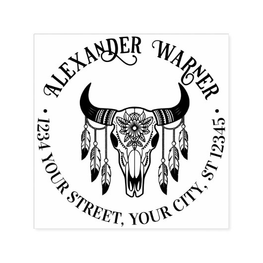 トライバルブルカウズスカルフェザーズネーム差出人住所 セルフインキングスタンプ (デザイン)