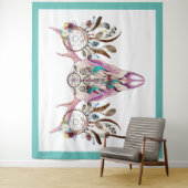 トライバルブルスカル&カラフルフェザーのドリームキャッチャー タペストリー (インサイチュ)