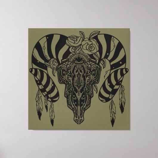 トライバルブルスカル キャンバスプリント (正面)