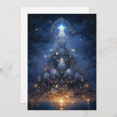 トライバルブルー抽象芸術クリスマスツリーカード シーズンカード (正面/裏面)