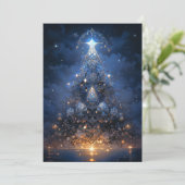 トライバルブルー抽象芸術クリスマスツリーカード シーズンカード (スタンド正面)