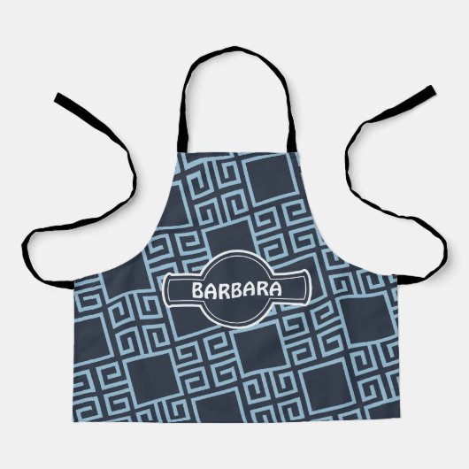 トライバルブルー白パタミニマルーン エプロン (正面)