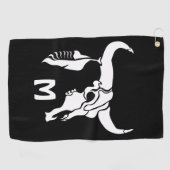 トライバルホワイトロングーンブルブルスカルウィホワイトフェザー ゴルフタオル (横)