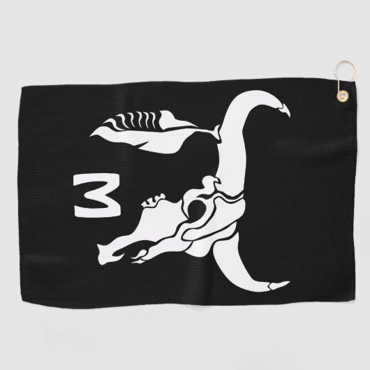 トライバルホワイトロングーンブルブルスカルウィホワイトフェザー ゴルフタオル (横)