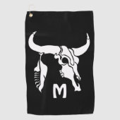 トライバルホワイトロングーンブルブルスカルウィホワイトフェザー ゴルフタオル (正面)