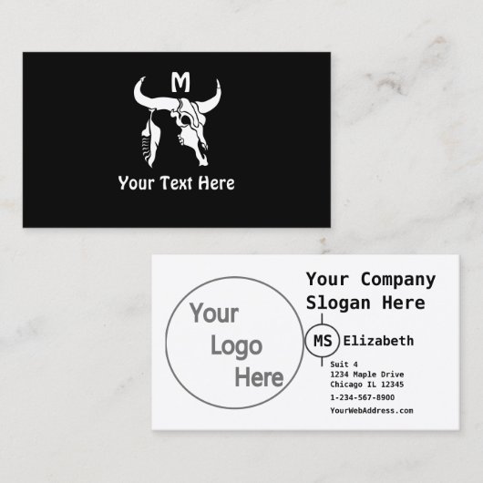 トライバルホワイトロングーンブルブルスカルウィホワイトフェザー 名刺 (正面/裏面)